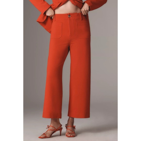 NWT Anthropologie The Colette Cropped Wide Leg Pants Maeve Knit Edition Red - Picture 1 of 13